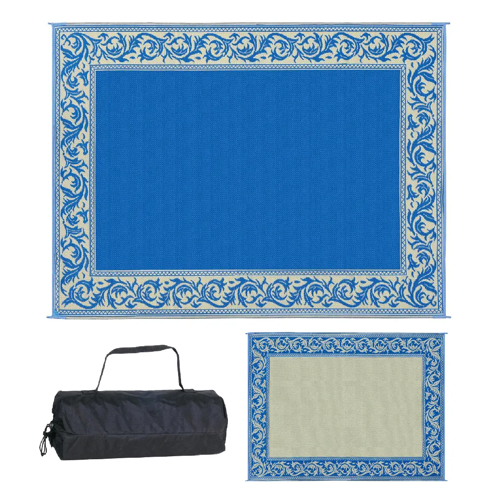 PATIO MAT,9x12 BLUE/BEIGE