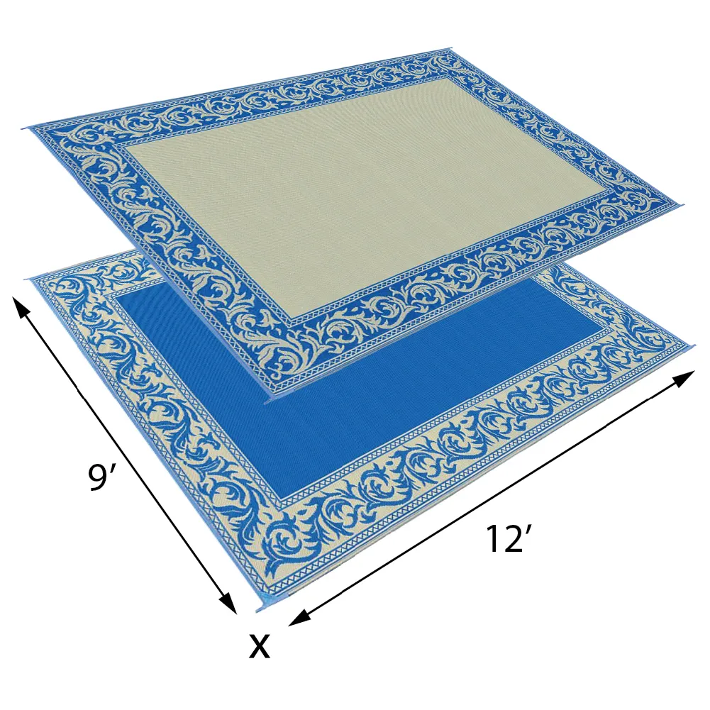 PATIO MAT,9x12 BLUE/BEIGE