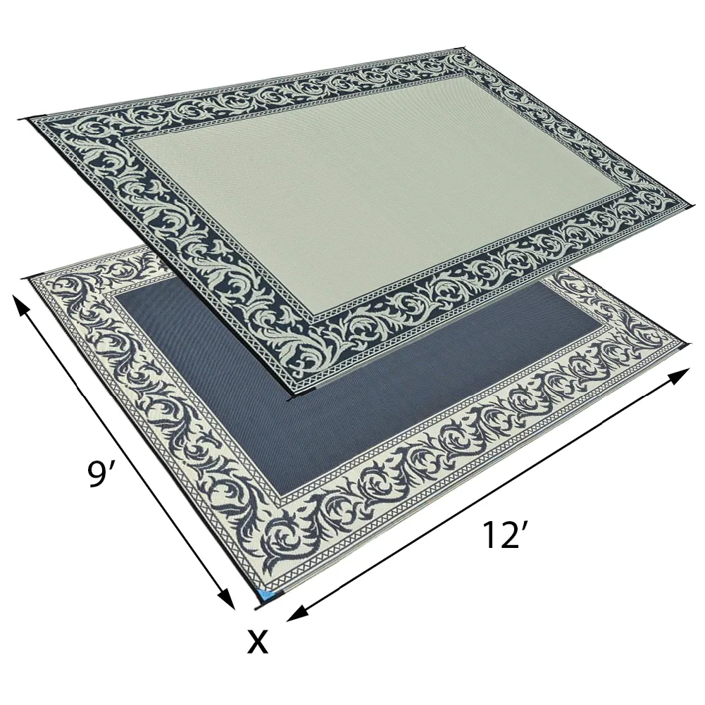 PATIO MAT, 9x12 BLACK/BEIGE