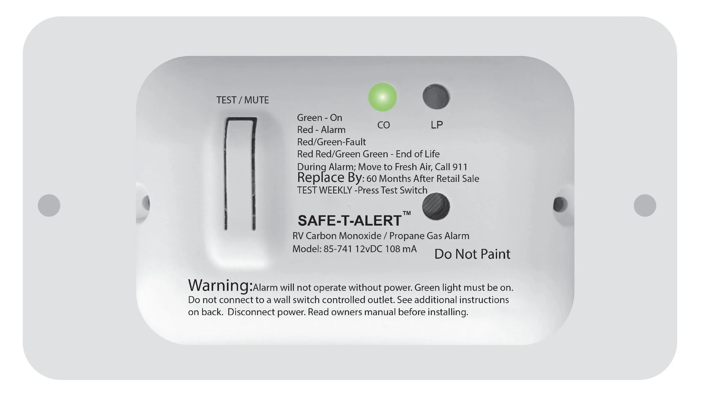 LP/CO DUAL SLIM ALARM UNIV WH
