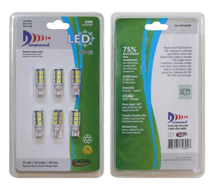 LED BULB 921 BRIGHT WHI 6/pk
