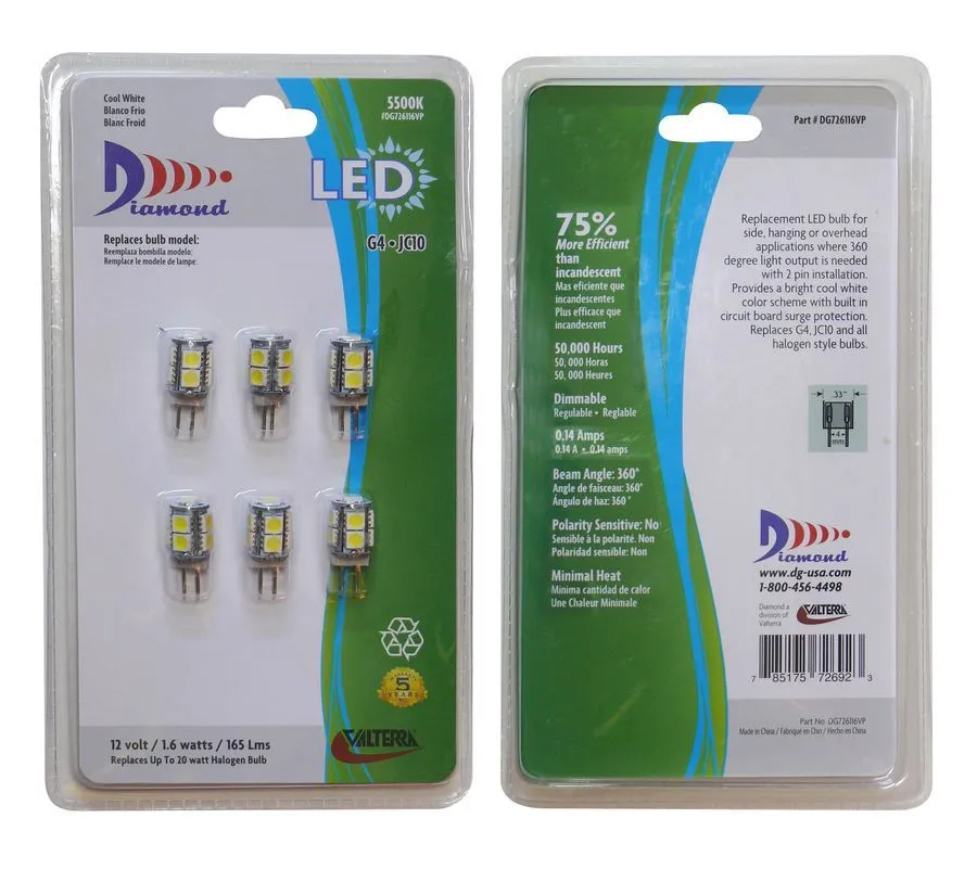 LED BULB G4/JC10 BRIGHT 6/pk