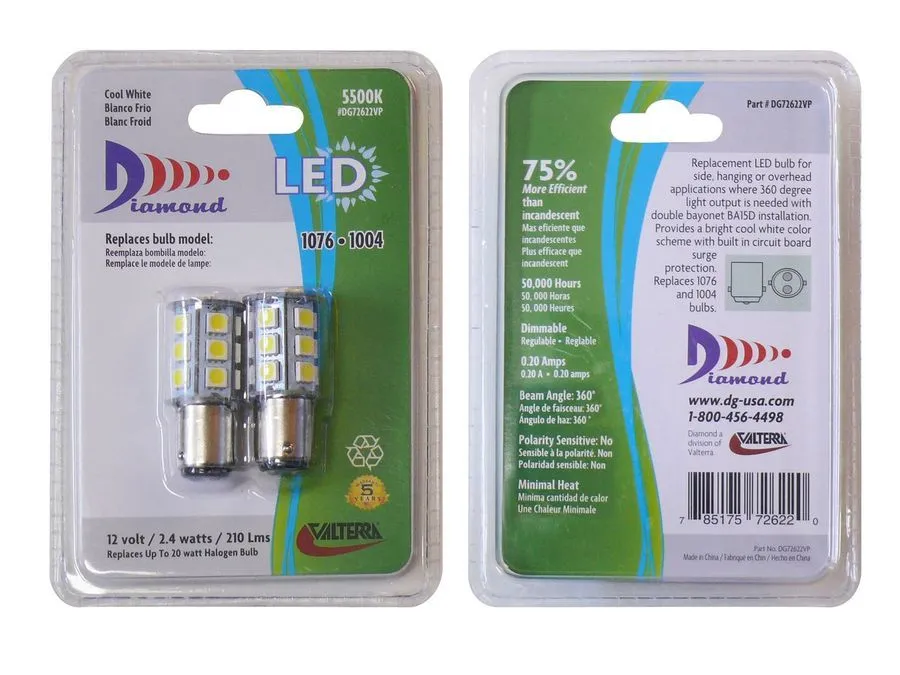 1076 LED BULB BRIGHT WH 2/pk